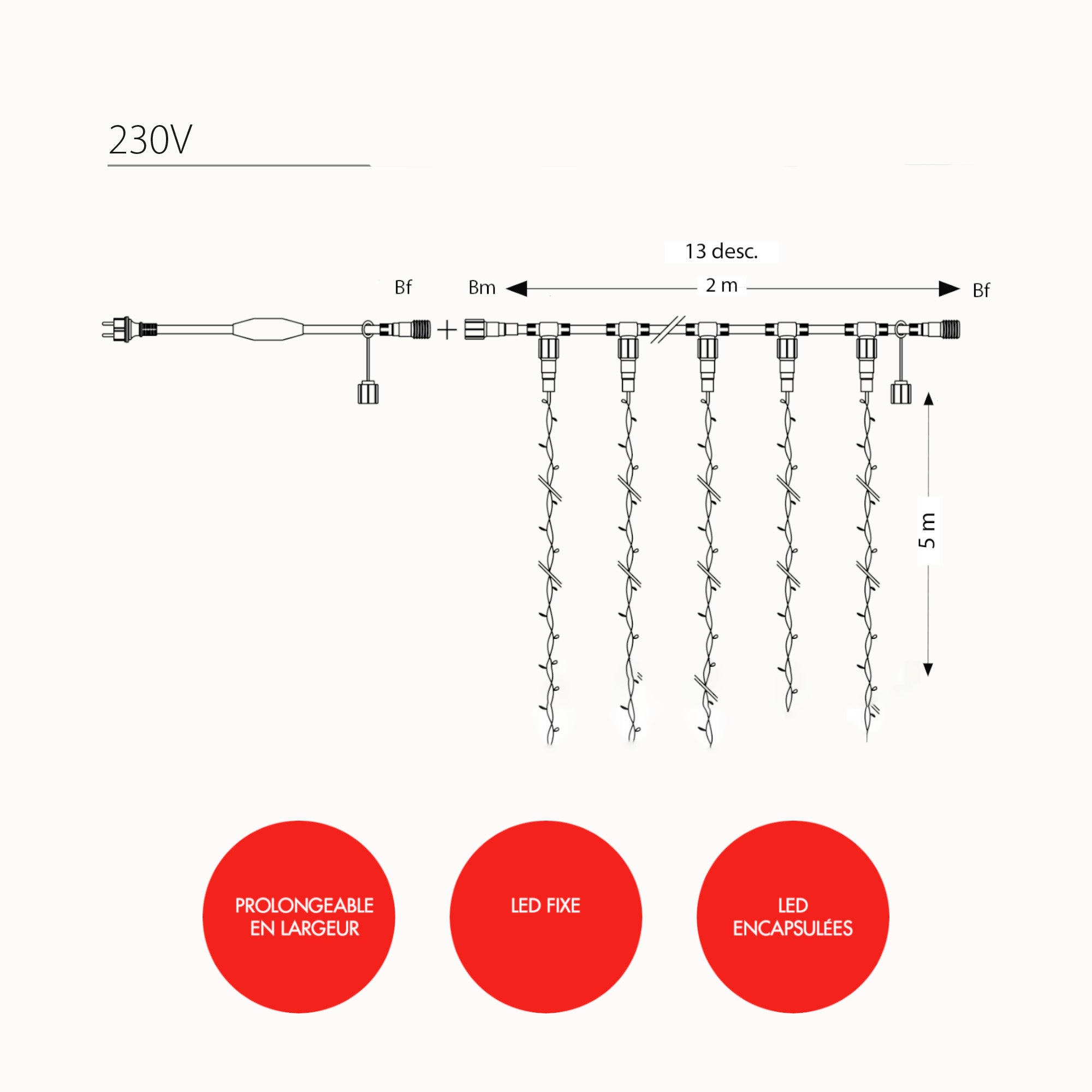 Rideau fixe H5 x L2m - 230V